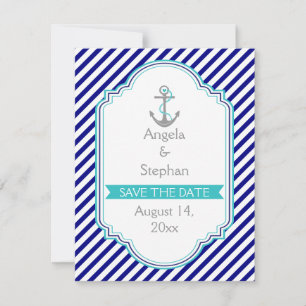 Convites Azul marinho, aqua náutico casamento Save the Date
