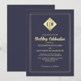 Convites Azul Marinho | Casamento Elegante Dourado