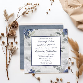 Convites Azul Marinho Cinza Prata Padrão Floral Casamento