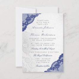 Convites Azul Marinho Cinza Prata Renda Casamento Delicado