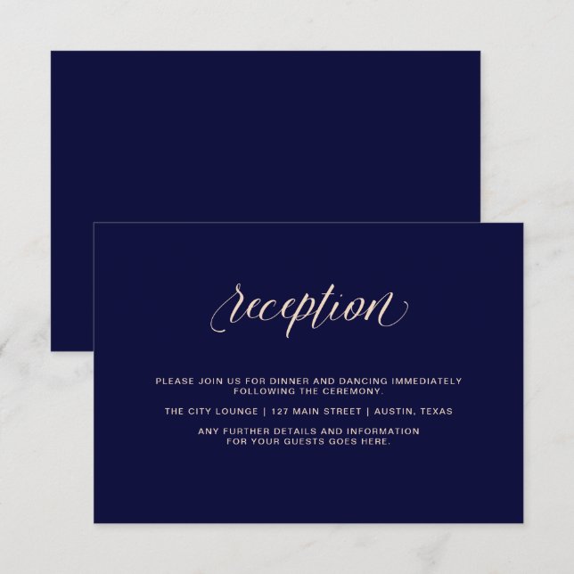 Convites Azul Marinho com Tipografia Rosa | Recepção (Frente/Verso)