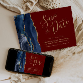 Convites Azul Marinho Dourado Ágata Burgundy Save the Date
