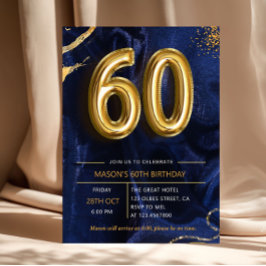 Convites Azul Marinho Dourado Brilhante 60º Aniversário