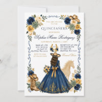 Azul Marinho Dourado Cavalo Floral Charra Quinceañ
