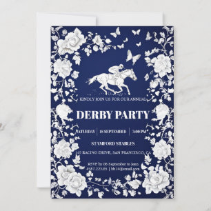 Convites Azul Marinho e Toile Floral Branco Kentucky Derby 