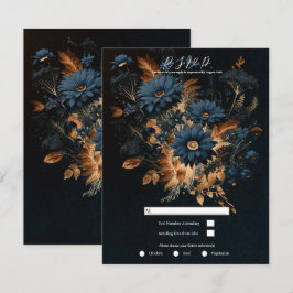Convites Azul Marinho Escuro Dourado Rústico Glam Boho RSVP