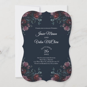 Convites Azul Marinho Escuro Floral Elegante Casamento Marr