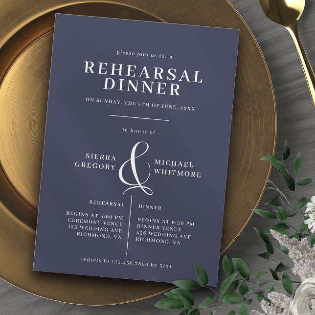 Convites Azul Marinho Escuro | Jantar de Rehearsal Clássico (Criador carregado)