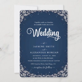 Convites Azul Marinho Florais Flores Casamento Simples