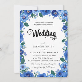 Convites Azul Marinho Florais Flores Casamento Simples