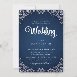 Convites Azul Marinho Florais Flores Casamento Simples