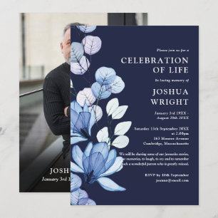 Convites Azul Marinho Floral Celebração Da Vida Funeral Fot