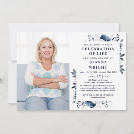 Convites Azul Marinho Floral Celebração Da Vida Funeral Fot