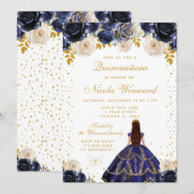 Azul Marinho Floral Princesa Quinceañera