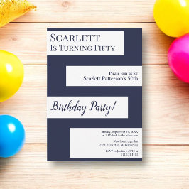 Convites Azul Marinho Mínimo Branco Elegante Chique 50º Ani