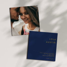 Convites Azul Marinho moderno | Casamento Dourado quadrado