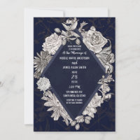 Azul Marinho Moderno Diamante Flores Vintage Casam