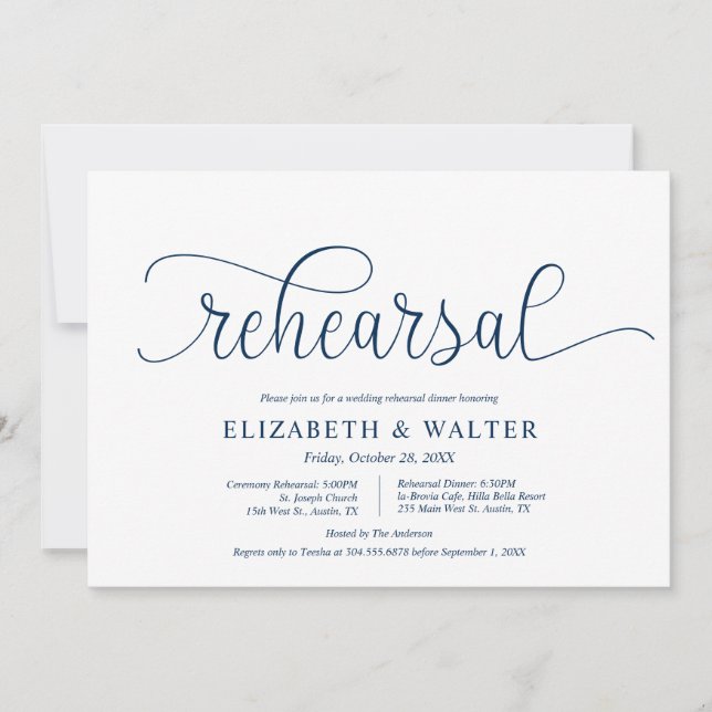 Convites Azul Marinho moderno, ensaio de casamento e Janto (Frente)