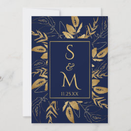 Convites Azul Marinho | Ouro Foliage Elegant Wedding