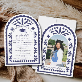 Convites Azul Marinho Papel Picado Talavera Foto Graduação
