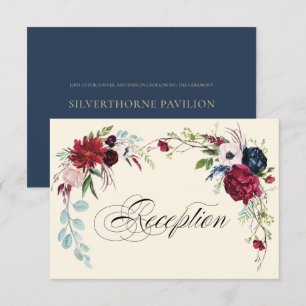 Convites Azul Marinho Placa de Recepção de casamento Flor