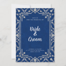 Convites Azul Marinho Prata Botânico Floco de Neve Inverno