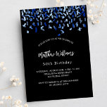 Convites Azul, marinho preto, luxo de confete azul<br><div class="desc">Um moderno,  elegante e convite. Um fundo preto decorado com confete azul. Personalize e adicione um nome e detalhes. Texto branco.</div>