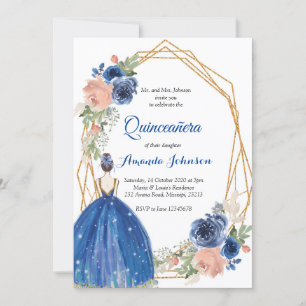 Convites Azul Marinho Princesa Quinceañera Espanhol 15 Aniv