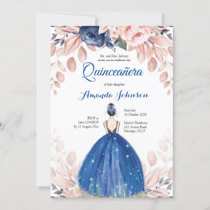 Convites Azul Marinho Princesa Quinceañera Espanhol 15 Aniv
