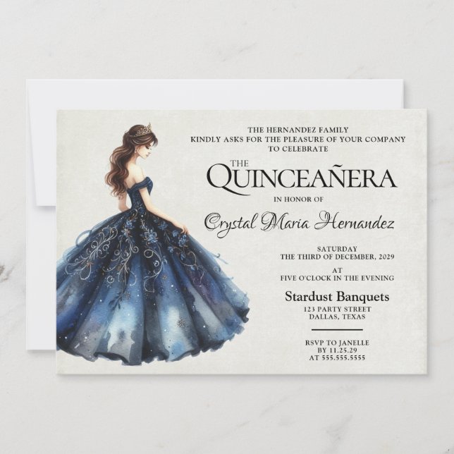 Convites Azul Marinho Quinceañera (Frente)