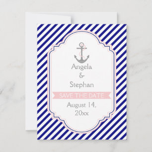 Convites Azul marinho, rosa náutico casamento Save the Date