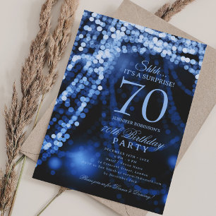 Convites Azul Marinho Surpresa Elegante Festa de 70 Anos