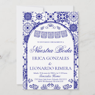 Convites Azul Marinho Talavera Papel Picado Casamento Espan