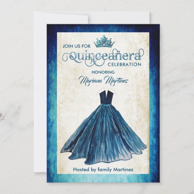 Convites Azul marinho Vestido de esboço manual por aquarela (Frente)