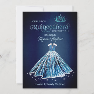 Convites Azul marinho Vestido de esboço manual por aquarela