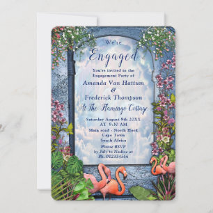 Convites Azul mármore e flamingos cor-de-rosa