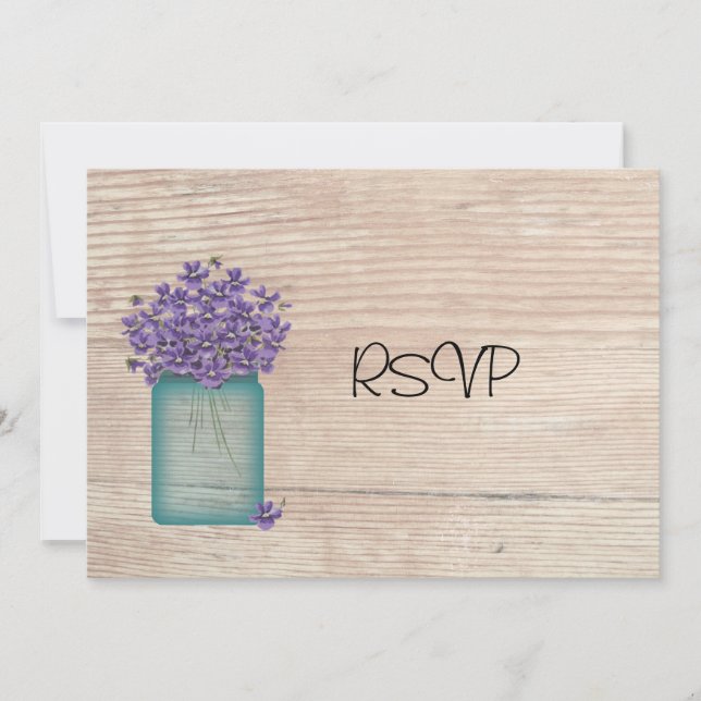 Convites Azul Mason Jar Violeta Casamento Recepção RSVP (Frente)