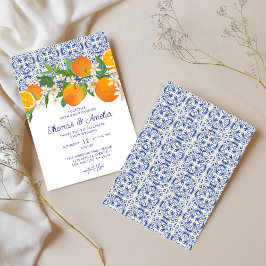 Convites Azul mediterrânico italiano | Casamento de Laranja