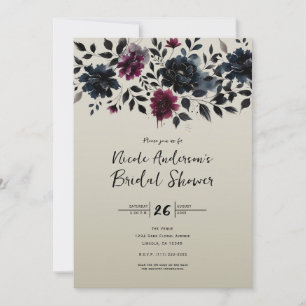 Convites Azul Meia-Noite Borgonha Floral Almiscarado Amêndo