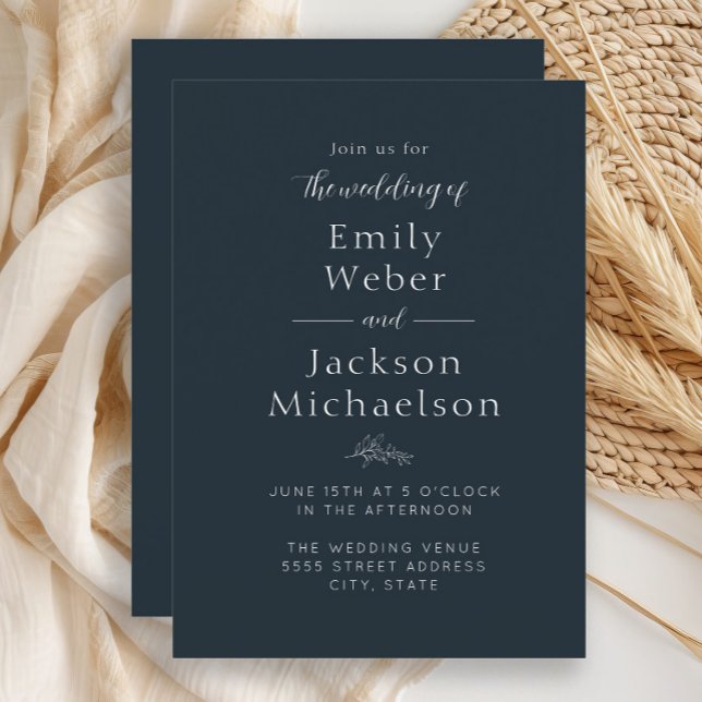 Convites Azul Naval Elegante (Navy blue and white wedding invitation)