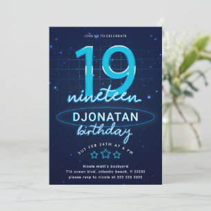 Convites Azul Néon 19º Vamos de Festa de aniversário Maluco
