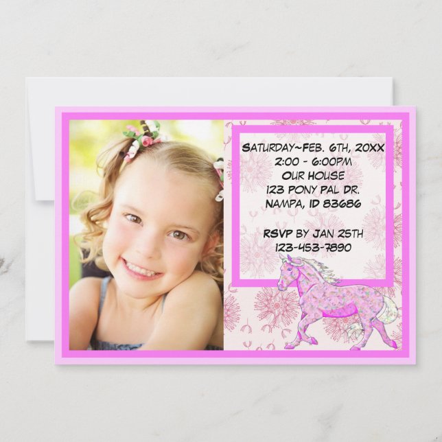 Convites Azul Palomino Aniversário (dandélions cor-de-rosa/ (Verso)