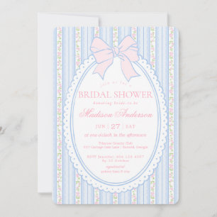 Convites Azul Pastel Antigo Fancy Floral Chá de Noiva