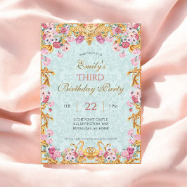 Convites Azul Pastel Dourado Terceiro Barroco Rococó Aniver