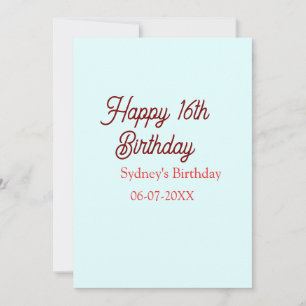 Convites Azul pastel vermelho feliz aniversário de 16 anos 