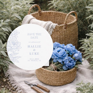 Convites Azul Periwinkle Peony Casamento Redondo Salve a Da