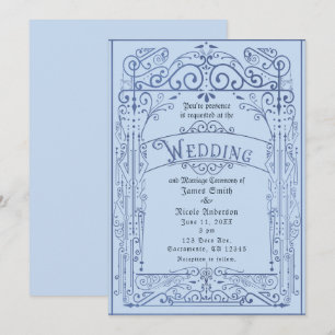 Convites Azul Pó Branco Vintage Casamento Deco Vitoriano