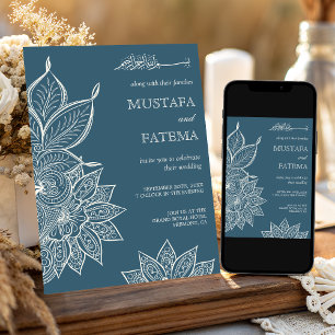 Convites Azul Pó Creme Mehndi Henna Casamento Muçulmano