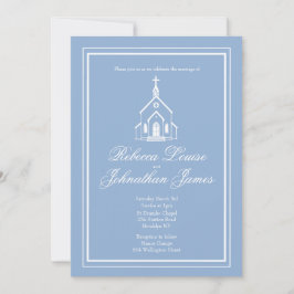 Convites Azul Poeirento Branco Igreja Capela Elegante Casam
