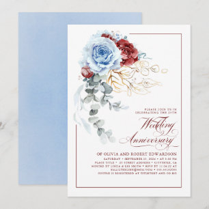 Convites Azul Poeirento e Floral Vermelho de Aniversário de